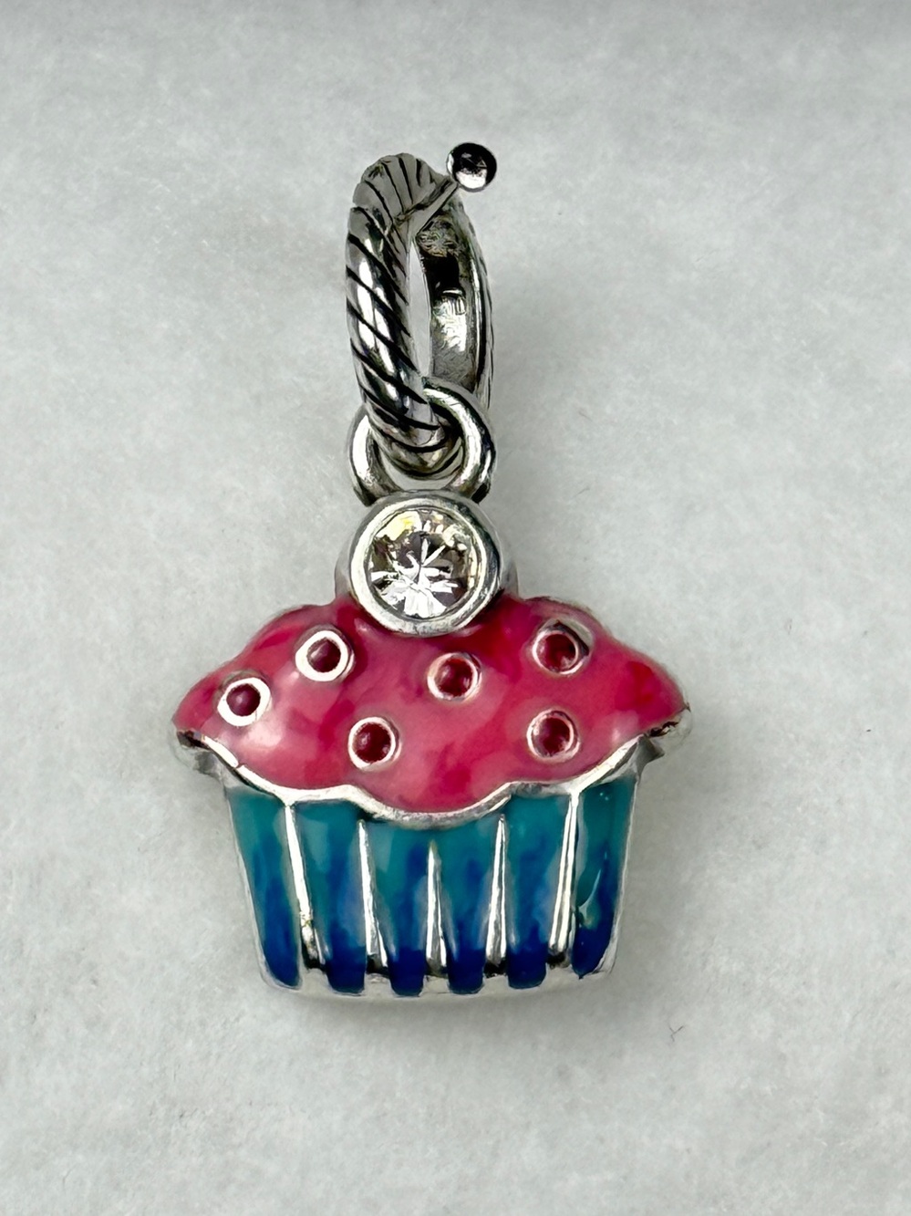 Brighton Pink and Blue ABC Cupcake Dangle Charm with Swarovski crystal